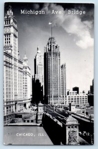 Chicago Illinois IL Postcard RPPC Photo Michigan Ave. Bridge Building c1930's