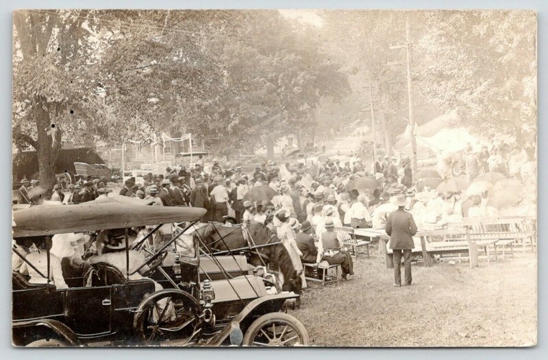 Hartland VT Sesquicentennial~Seated Folk Await Program RPPC Vintage 1913 Cars PC