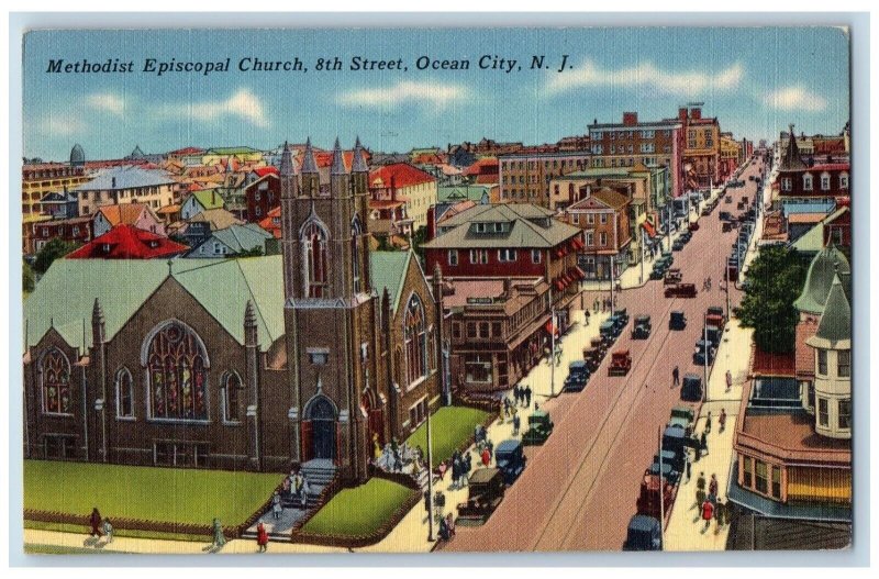 Ocean City New Jersey NJ Postcard Methodist Church 8th Street Aerial View 1952