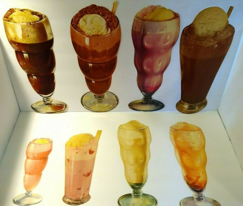 Ice Cream Soda Floats Milkshake Vintage Diecut Paper Signs 1950s Diners Lot Of 8