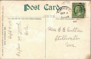 Augusta Maine~Water Street~Post Office~Drug~Water Wagon~Kennebec Light~1909 PC