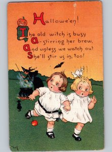 RARE c1915 Halloween Old Witch Brew Black Cat Apple JOL Mable Lucie Atwell