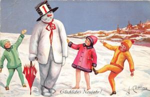 BG8512 snowman children collina  neujahr new year greetings germany