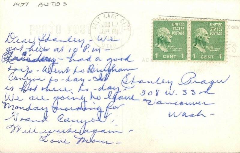 Postcard RPPC Utah Bingham Canyon Business section automobiles 23-6872