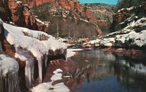 Vintage Postcard Winter Time at Slide Rock Oak Creek Canyon Arizona AZ Brandshaw