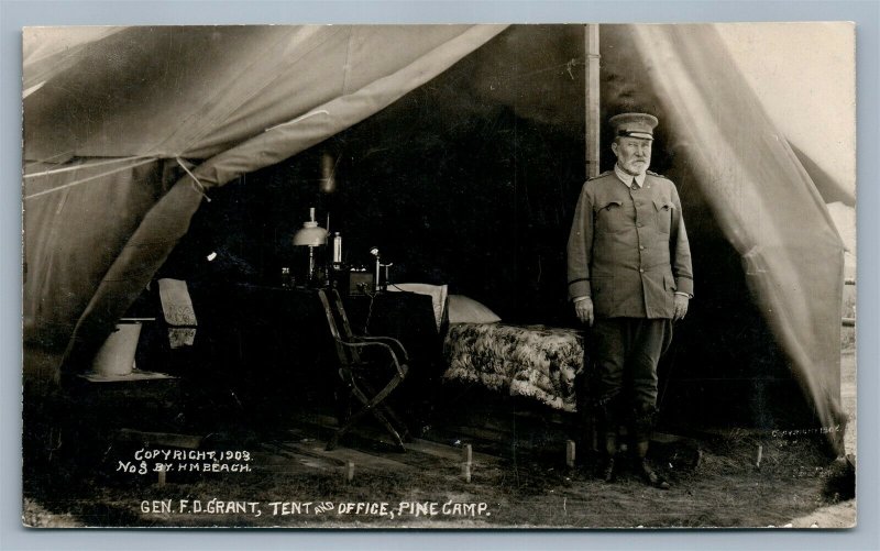 GENERAL F.D.GRANT TENT & OFFICE PINE CAMP NY ANTIQUE REAL PHOTO POSTCARD RPPC