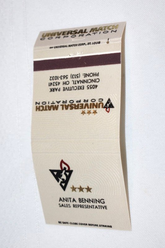 Anita Benning Sales Representative Universal Match 30 Strike Matchbook Cover