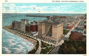 Vintage Postcard 1928 Great Lake Shore Drive New Hotel Chicago Illinois Max Rigo