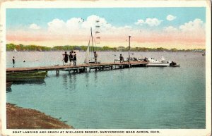 Boat Landing and Beach Wielands Resort Sawyerwood OH c1922 Vintage Postcard E54