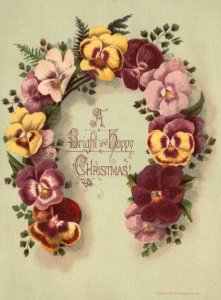 1880s-90s Horse Shoe Flowers A Bright & Happy Christmas Trade Card