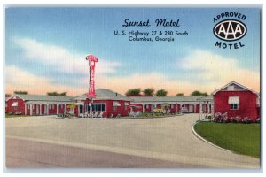 c1950's Sunset Motel South Columbus Georgia GA Unposted Vintage Postcard