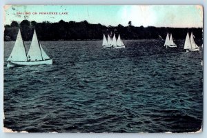 Pewaukee Lake Minnesota Postcard Sailing Boat Lake 1913 Vintage Antique Posted