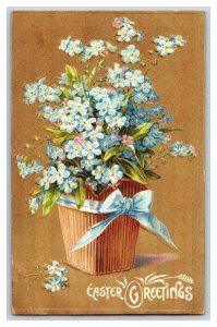 Easter Greetings Basket of Flowers Gilt Embossed UNP Unused DB Postcard R26