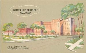 Farwest Lithograph 1930s Hotel Windermere roadside Chicago Illinois postcard 667