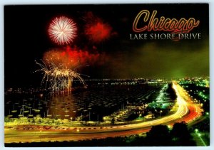 CHICAGO, Illinois IL ~ Fourth of July FIREWORKS Lake Shore Drive 4x6  Postcard