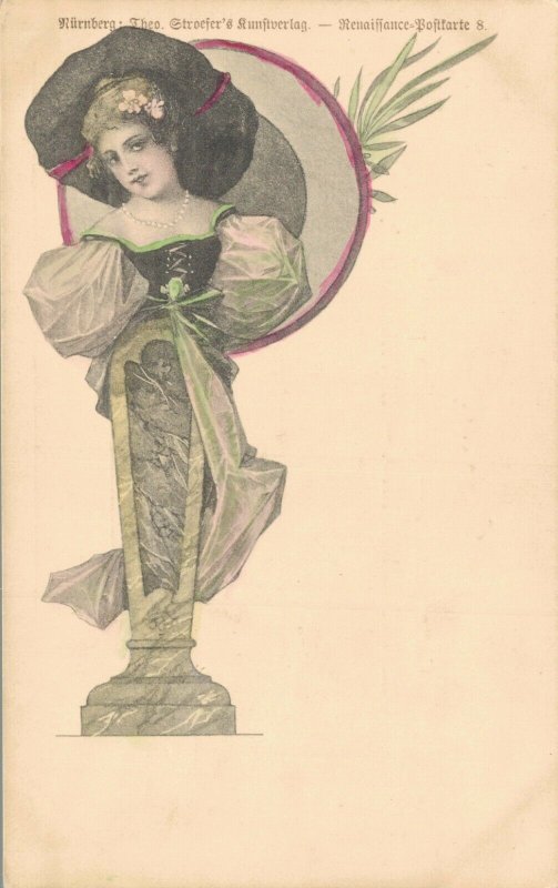 Art Nouveau Lady Litho Postcard 04.81