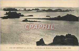 Old Postcard Island Brehat C N The Rocks Kerpont at sunset