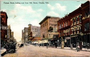 Postcard Farnam Street, Looking West from 14th Street in Omaha, Nebraska
