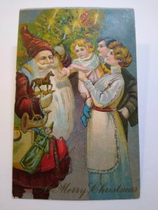 Santa Claus Christmas Postcard Embossed Glitter Victorian Long Beard Vintage