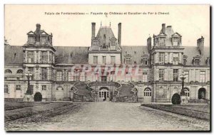 Old Postcard Fontainebleau Palace Facade of the castle and iron staircase horse