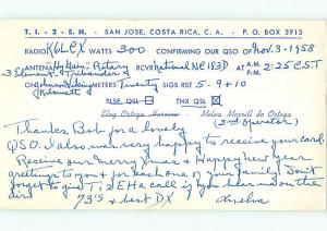 1958 vintage QSL CB HAM RADIO CARD Santa Jose COSTA RICA s0380