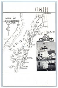 Islesboro Maine ME Postcard Map Penobscot Bay Route 1973 Posted Vintage