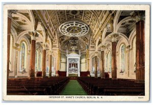 1936 Interior St. Anne's Church Berlin New Hampshire NH Vintage Postcard 