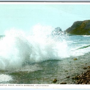 c1910s Santa Barbara CA Surf Castle Rock PC Sharp Color Litho Wave Phostint A275