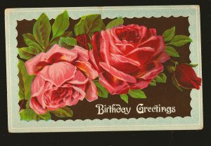 Postmarked 1910 Birthday Greetings Color Roses Postcard Printed in Germany