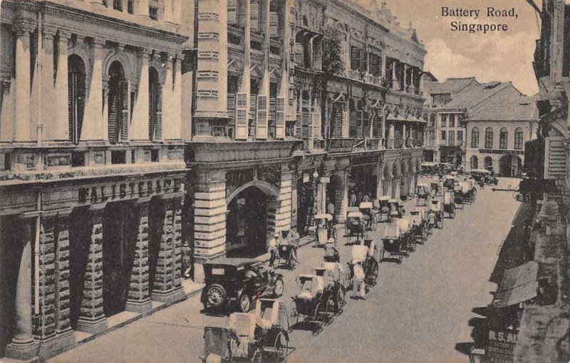 Singapore Malaya Battery Road Street Scene Vintage Postcard JI658447