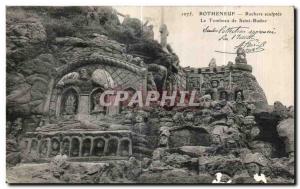 Old Postcard Rotheneuf Rocks carved Tomb of Saint Budoc