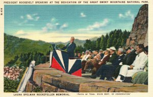 Vintage Postcard 1920s Pres. Roosevelt Speaking at Dedication of Great Smoky Mts