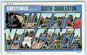 Large Letter Linen SOUTH CHARLESTON, West Virginia WV ~ Kanawha County Postcard