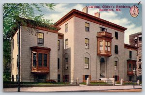 Baltimore Maryland~Cardinal Gibbon Residence~Brick Bldg~Fence~c1910 Postcard