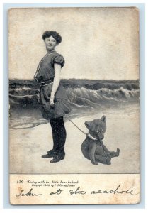 c1910's Daisy With Her Little Bear Atlantic City NJ Posted Antique Postcard 