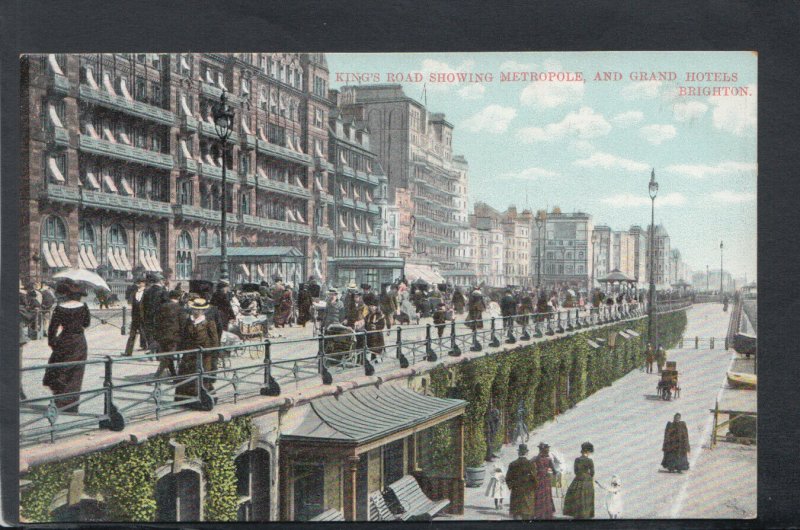 Sussex Postcard - King's Road Showing Metropole & Grand Hotels, Brighton T8287