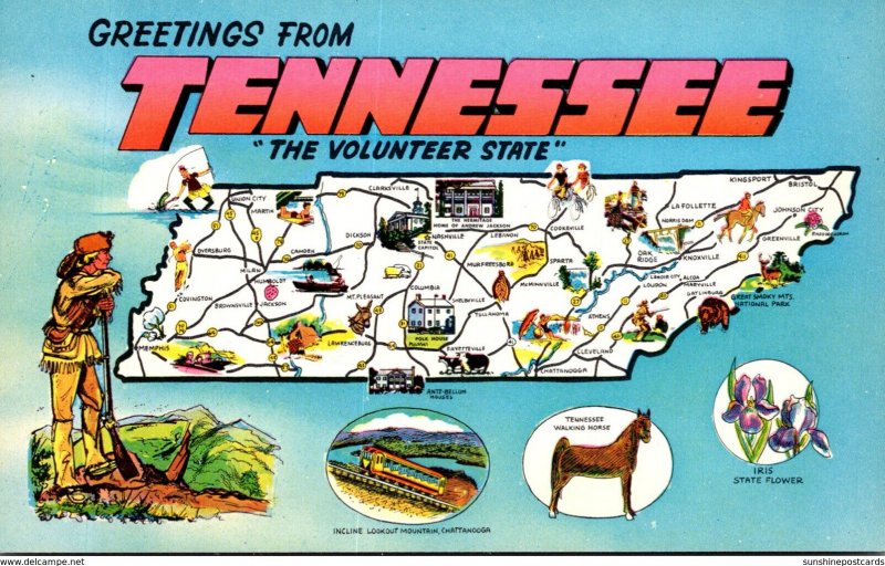 Tennessee Greetings With Map From The Volunteer State