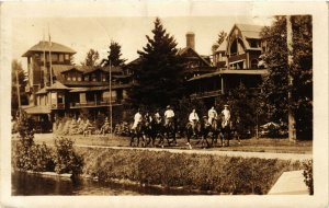 PC CPA US, NY, LAKE PLACID, HORSE RIDERS, VINTAGE REAL PHOTO POSTCARD (b6749)