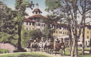 North Carolina Pinehurst Riders Leaving Carolina Hotel Handcolored Albertype