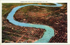 Vtg Aeroplane Aerial View of New Orleans Mississippi River Louisiana LA Postcard