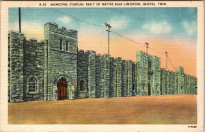 Bristol TN-Tennessee, Municipal Stadium, Blue Limestone, Linen c1945 Postcard 