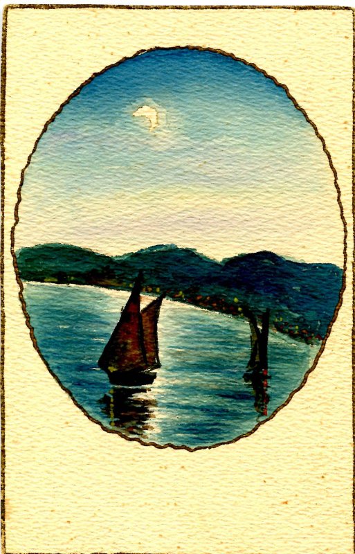 Sailboats - Beautiful, One-of-a-Kind, Hand-painted Postcard