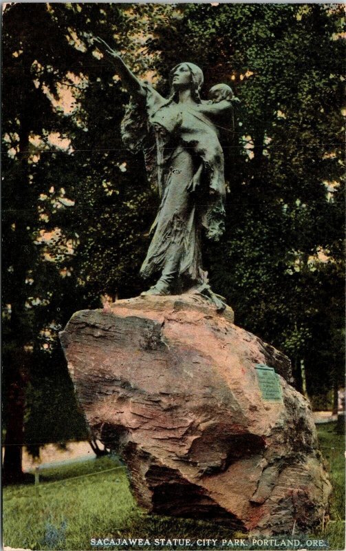 Sacajawea Statue City Park Portland Oregon OR Antique Postcard UN PUnused DB 