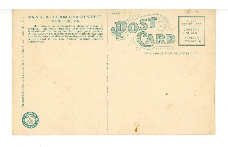 VA - Norfolk. Main Street from Church Street