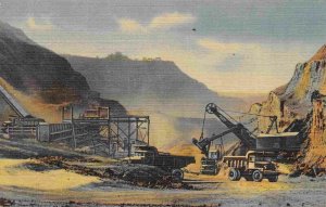 Weggum Iron Ore Mine Shovel Mining Trucks Hibbing Minnesota linen postcard