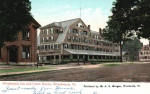 Woodstock VT-Vermont, 1907 Woodstock Inn & Courthouse, Vintage Postcard