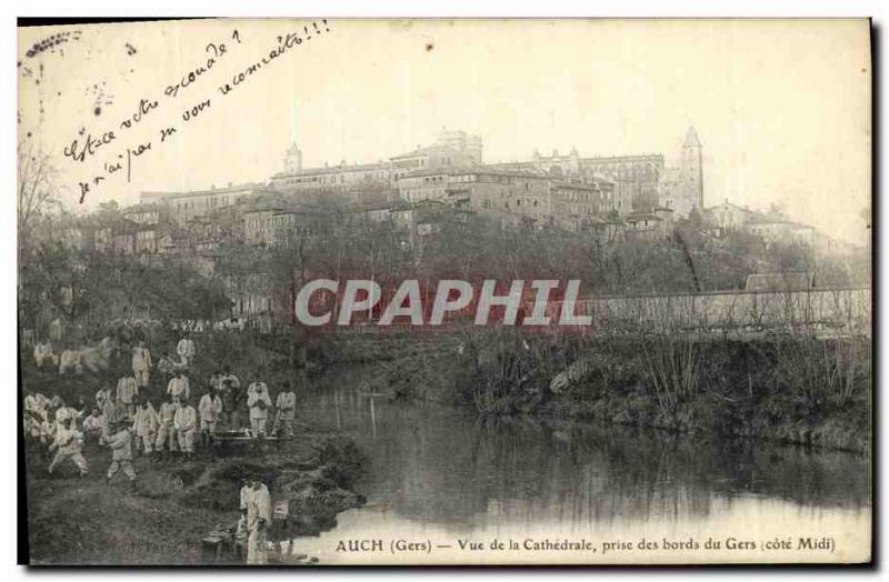 Old Postcard Auch View of the cathedral taken from the banks of Gers Army