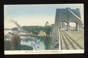 Amesbury, Massachusetts/MA/Mass Postcard, Chain Bridge & Steamer Merrimac