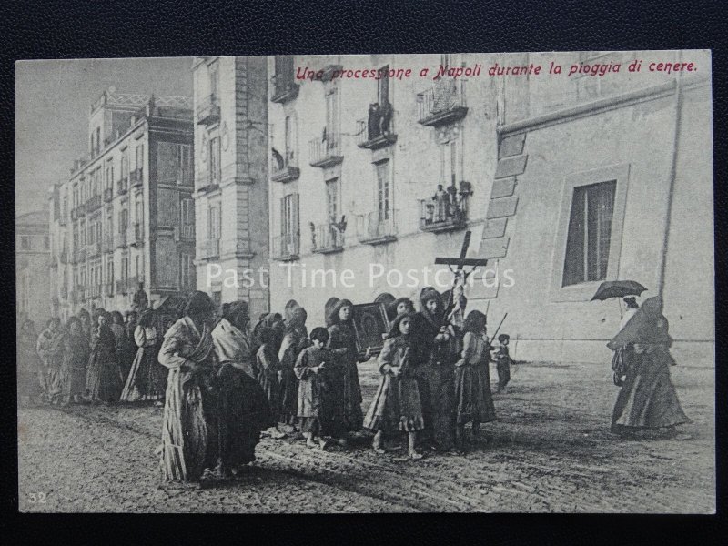 Vesuvius Eruption Vesuvius Church Procession in Ash Regen Naples c1906 Rare PC-