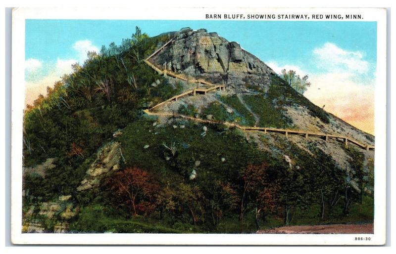 Mid 1900s Barn Bluff With Stairway Red Wing Mn Postcard